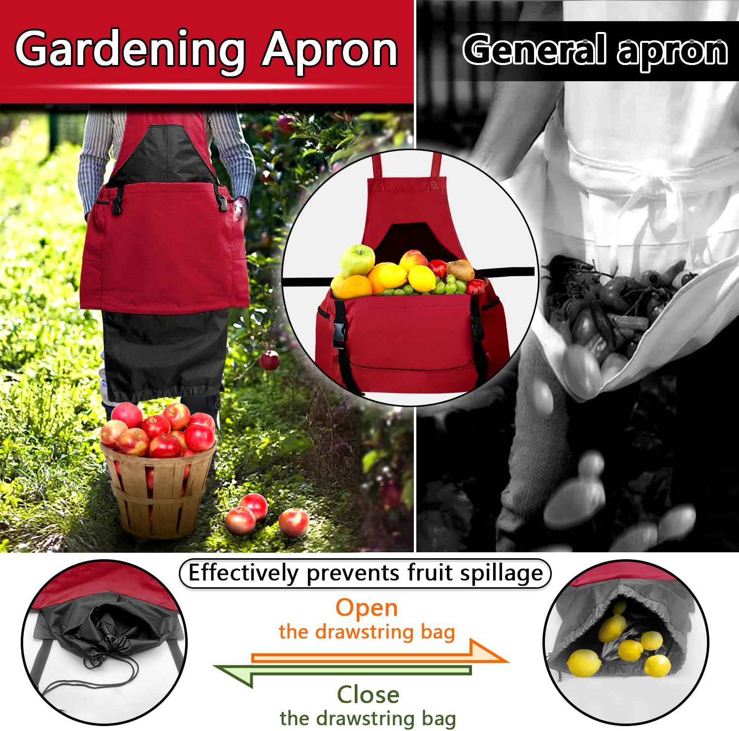Gardening Apron, Harvest Apron Gardening Gifts for Men Gardening Apron with Pockets for Women, Green