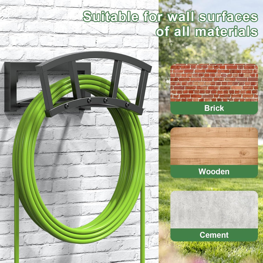 OLV Garden Hose Holder Wall Mounted, Outdoor Heavy Duty Metal Water Hose Holder Hanger Holds 125-ft Water Pipe, Sturdy