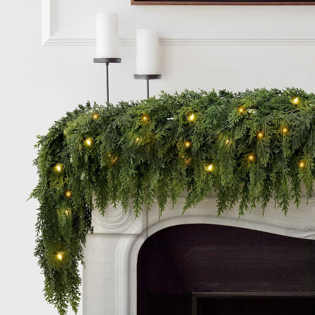 12 Pcs, Cedar Branches, Faux Cedar Stems, Lifelike Christmas Greenery