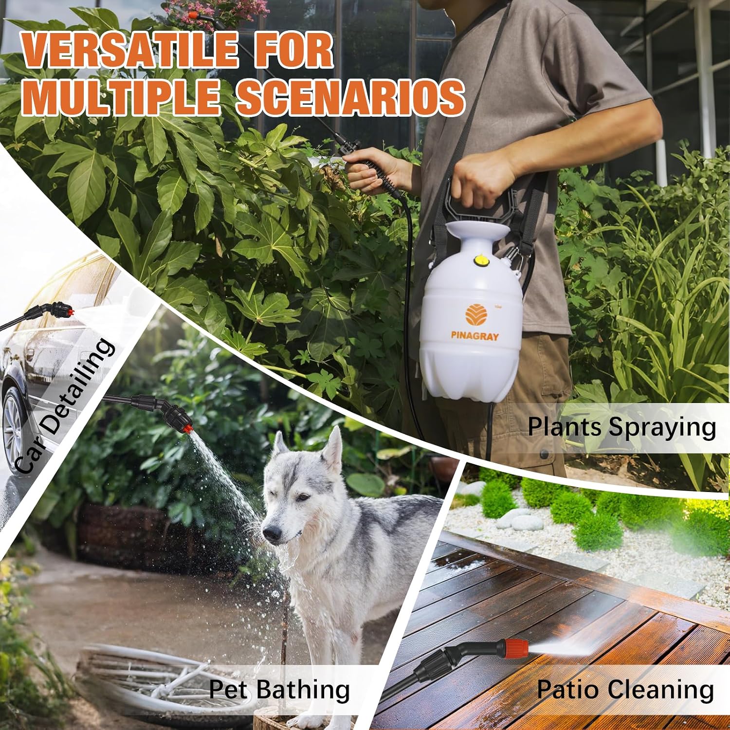 1 Gallon/3.78L Pressure Sprayer - Multi-Use Pump Mister for Garden, Lawn & Home with 2 Nozzles, Shoulder Strap & Gloves