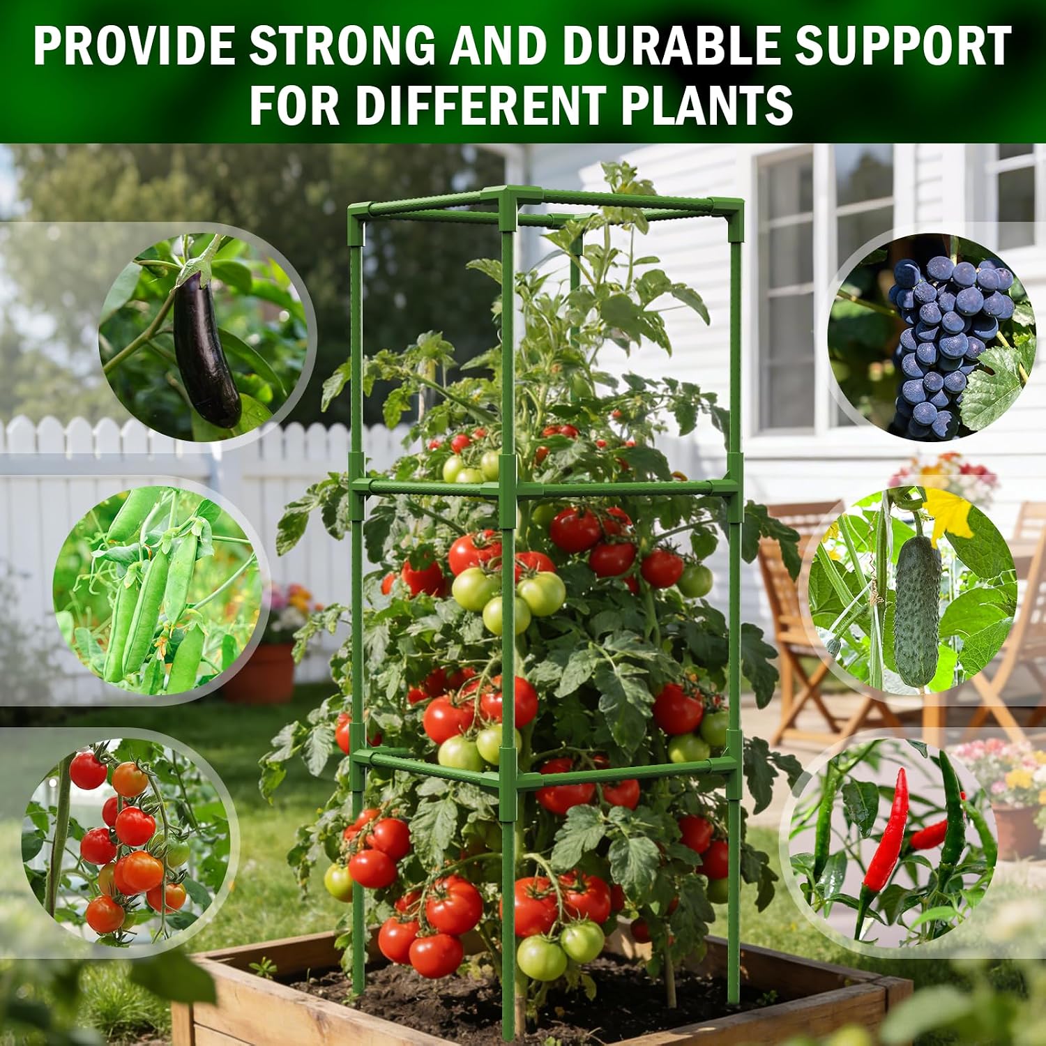 Uyittour 3 Pack Square Tomato Cages for Garden, 45" Heavy Duty Tomato Trellis Plant Support Cages for Raised Garden Bed