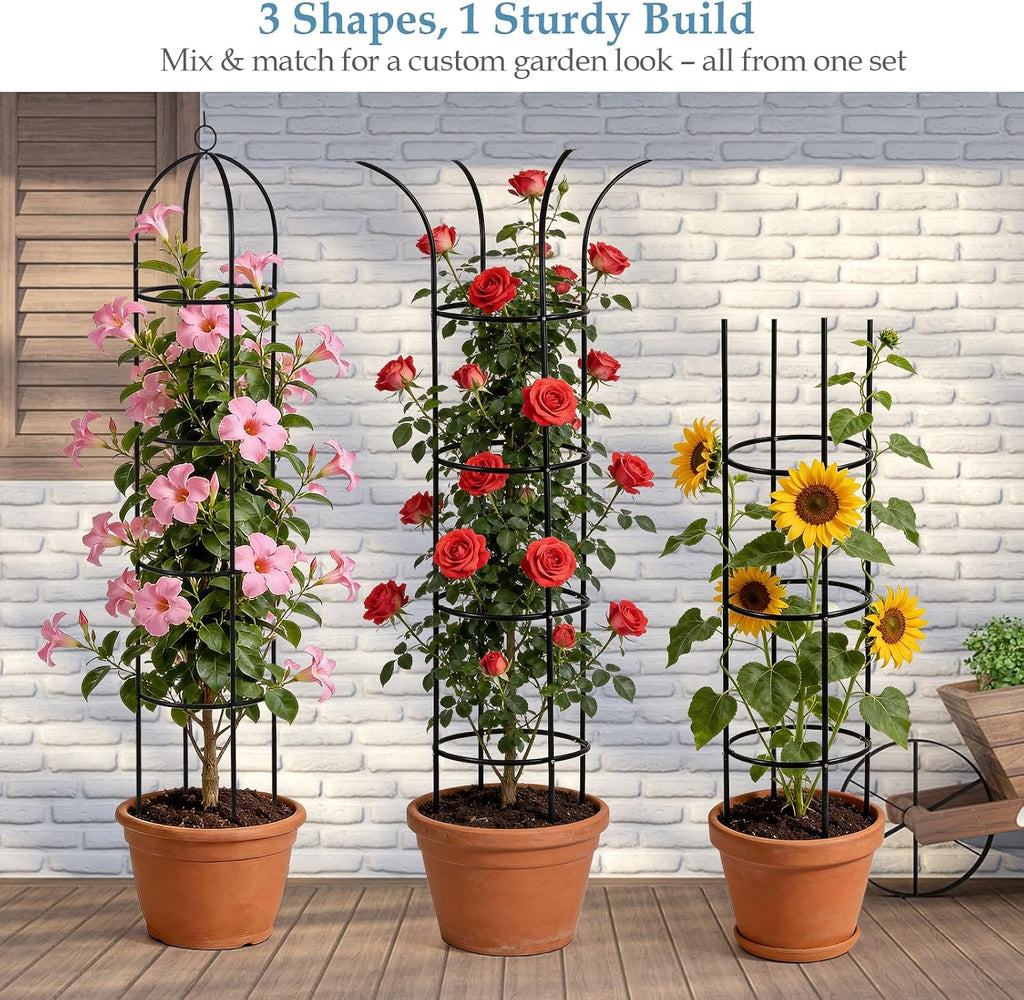 6.6ft 100% Metal Obelisk Trellis for Climbing Plants Outdoor | 2PK Garden Tower Trellis for Potted Plants Indoor with