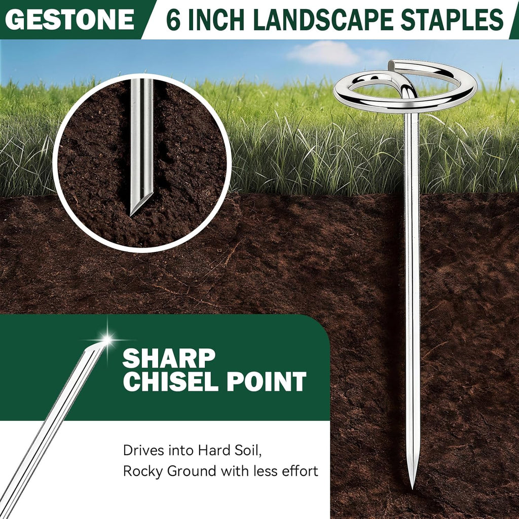 Landscape Staples Pins 120 Pack, 8 Gauge 6 Inch Heavy Duty Galvanized Weed Barrier Pins, Circle Top Garden Stakes with
