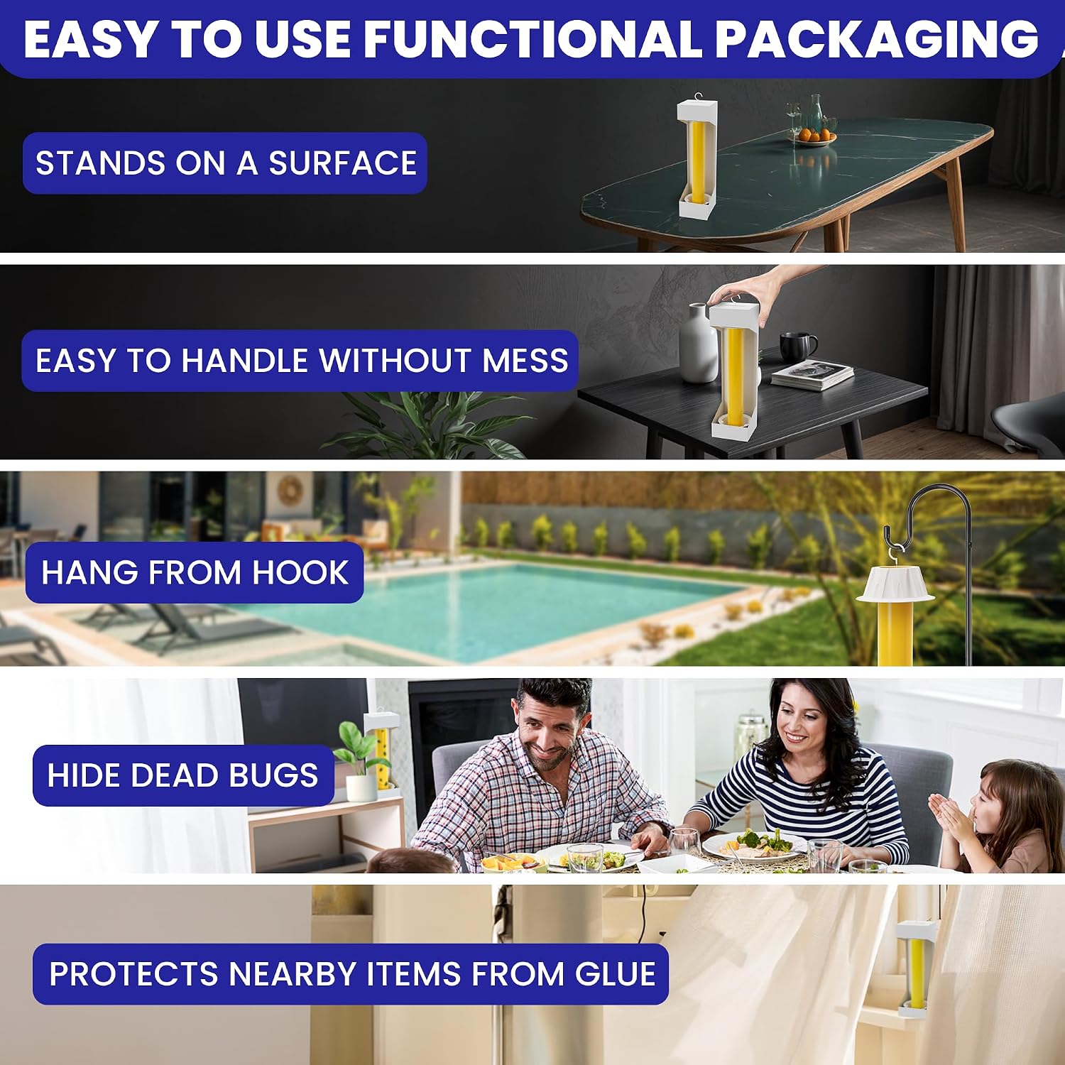 Fly Stick Sticky Fly Traps for Indoors Outdoor 6pk. Non-Toxic Super Sticky Hanging Flies Catcher Paper Tape Strips for