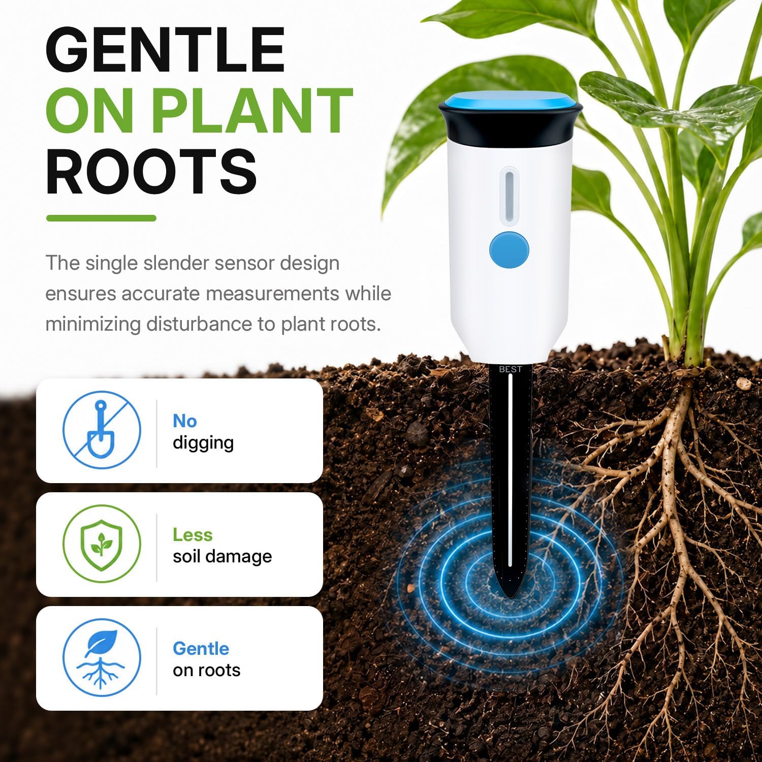 Mcbazel WiFi Smart Soil Tester, No Hub Needed, Tuya/Smart Life App | Soil moisture & air temp, IP66 waterproof, 2 AA