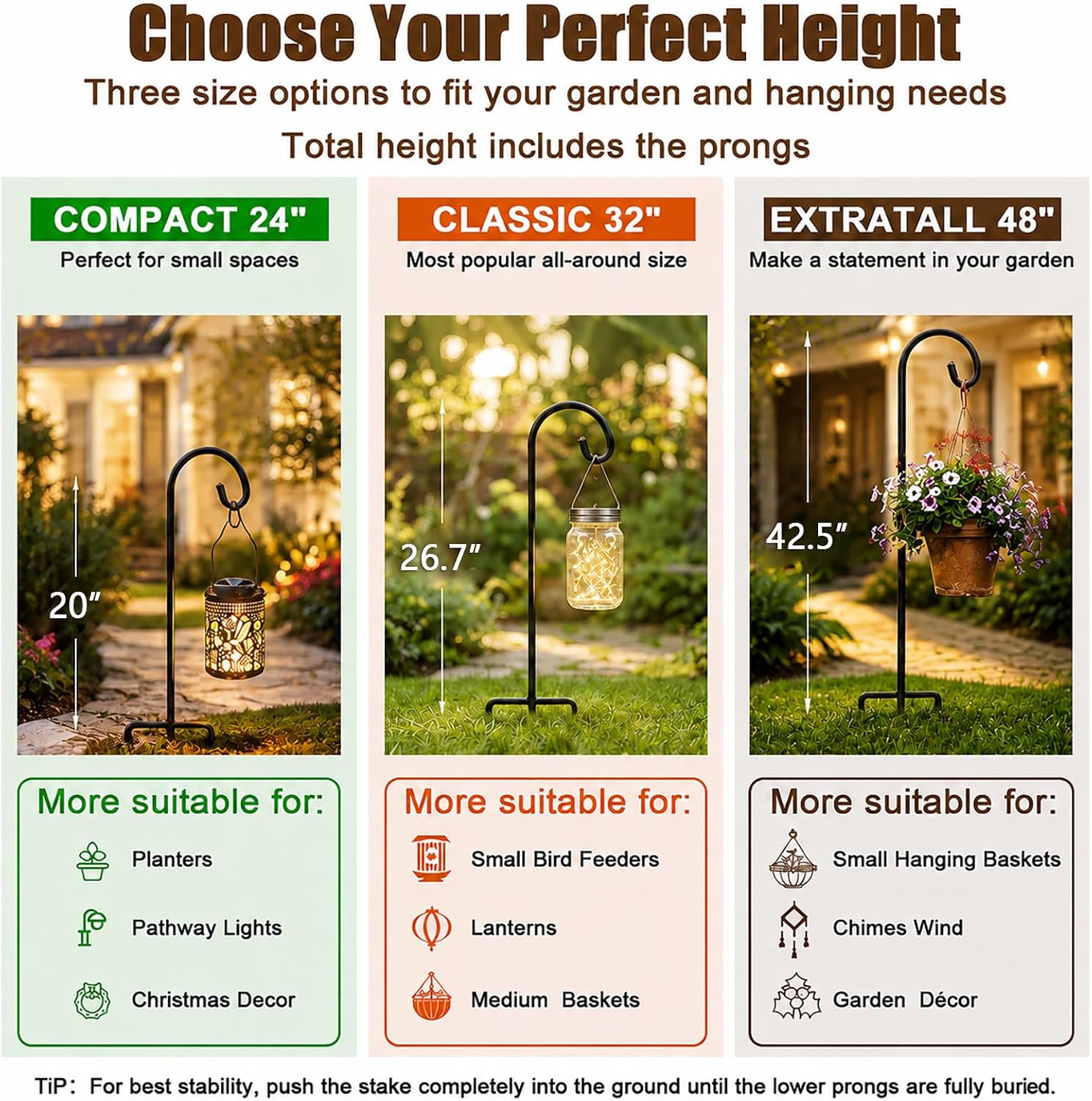 Gtongoko 32 Inch Shepherd Hooks for Outdoor 8 Pack, Adjustable Garden Hooks for Hanging Plants, Lanterns, Solar Lights