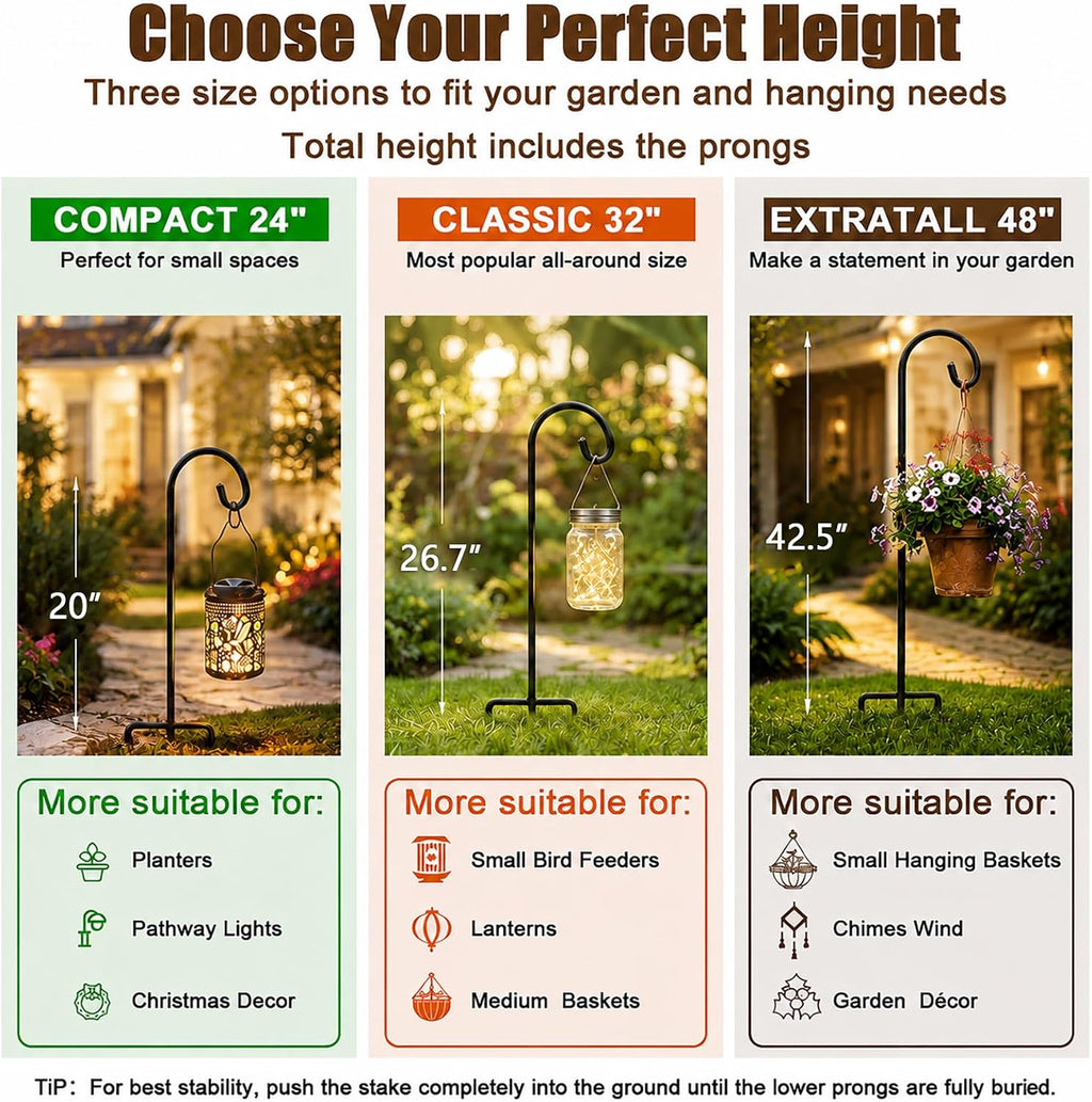 Gtongoko 24 Inch Shepherd Hooks for Outdoor 8 Pack,Garden Hooks for Hanging Plants, Lanterns, Solar Lights, Mason Jars