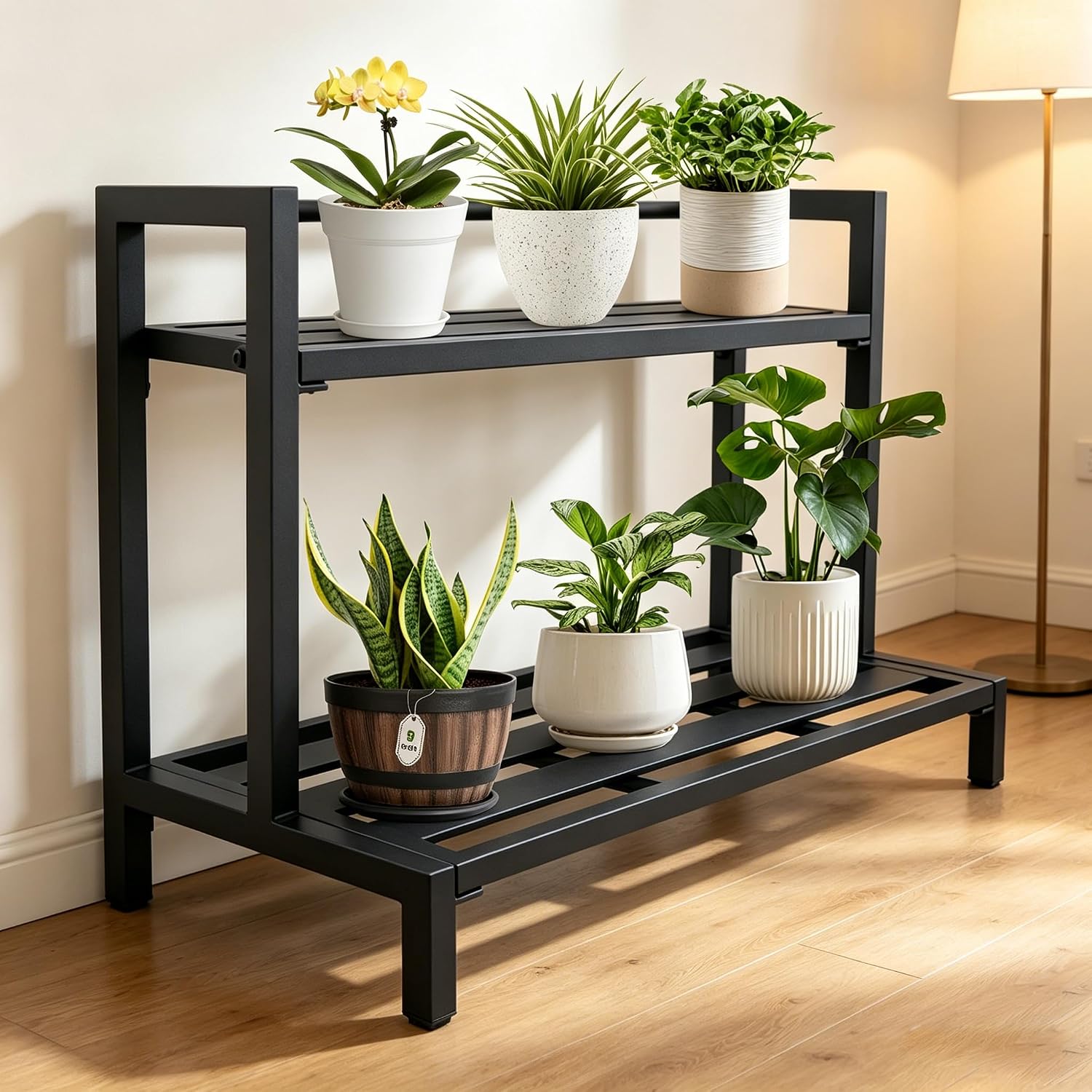 Aluminum Plant Stand Lightweight, Heavy-Duty Metal Plant Shelf | 2-Tier Rustproof Indoor Outdoor Flower Rack for Patio