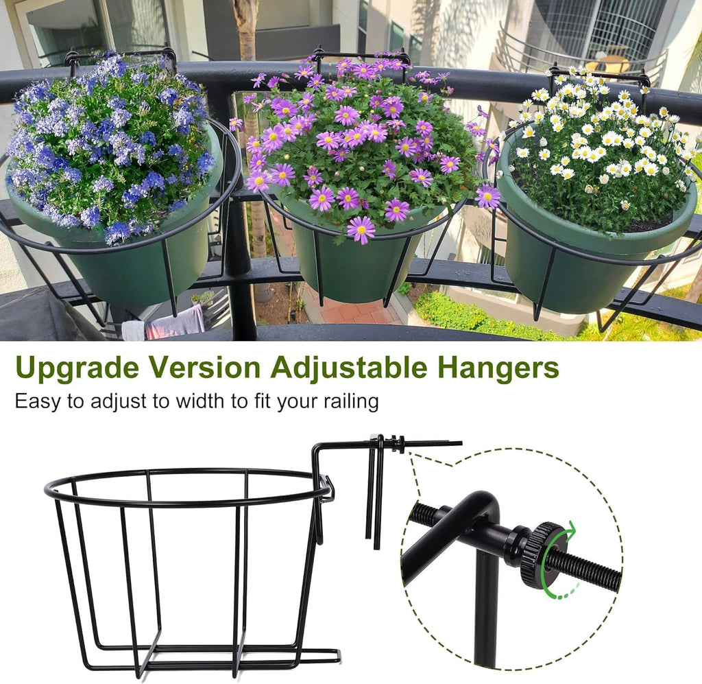 TQVAI Adjustable Hanging Railing Planter for 1.89 to 3.5 Inches Railings - Outdoor Balcony Deck Flower Pot Holder