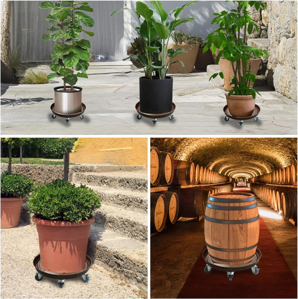 3 Pack Metal Heavy Duty Plant Caddy With Wheels 12 Inch, Round Plant Caddy Suitable For Outdoor and Indoor Mobile