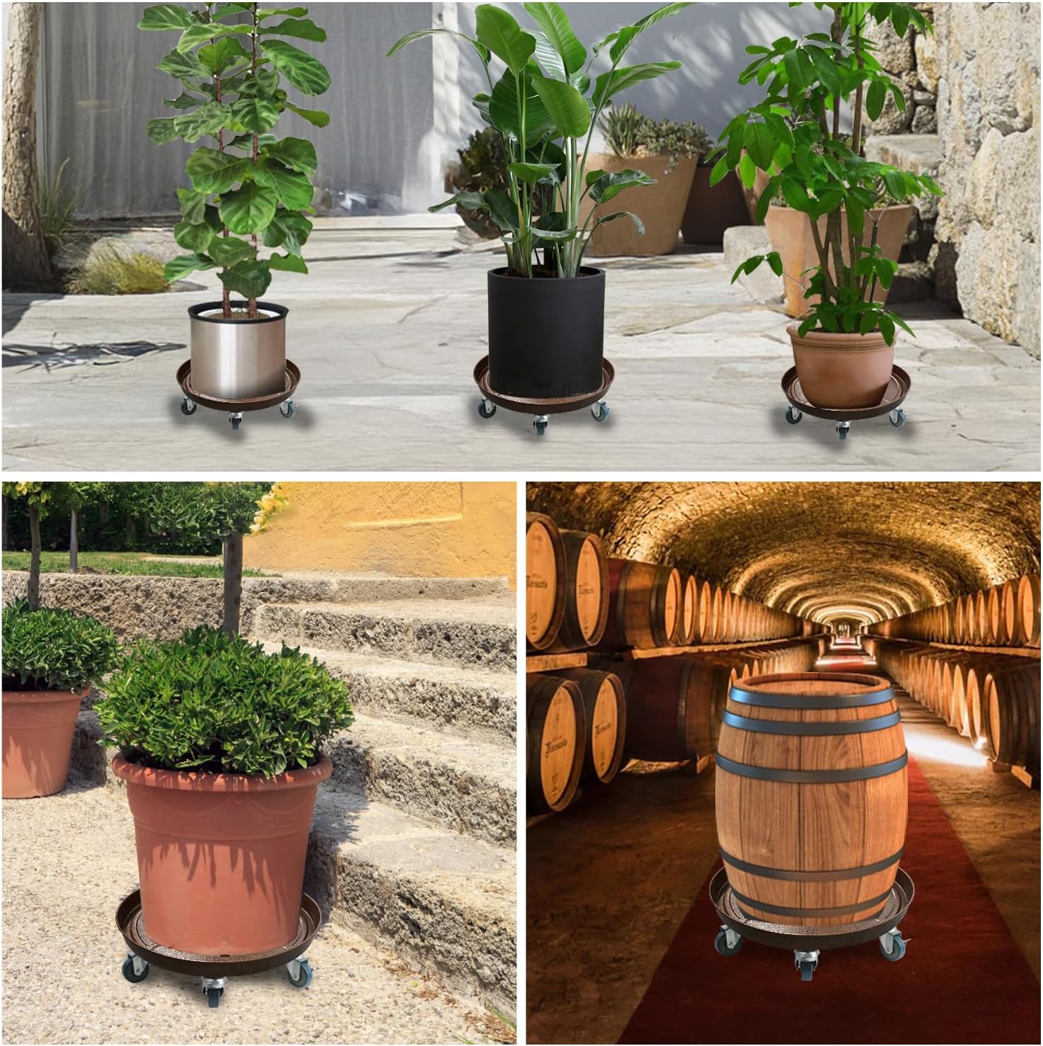3 Pack Metal Heavy Duty Plant Caddy With Wheels 12 Inch, Round Plant Caddy Suitable For Outdoor and Indoor Mobile