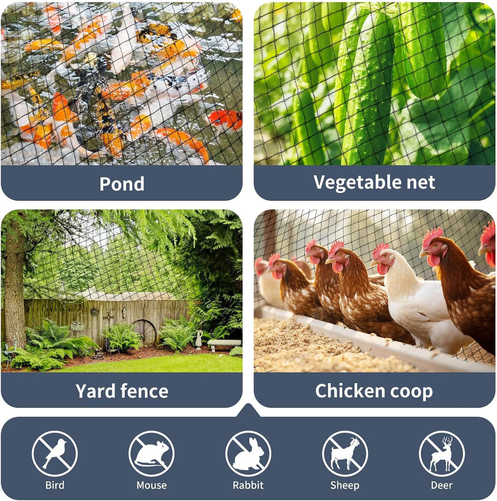 Garden Netting, 15ft x 50ft Black Bird Netting Heavy Duty,Rabbit,Squirrels,Anti Birds,Larger