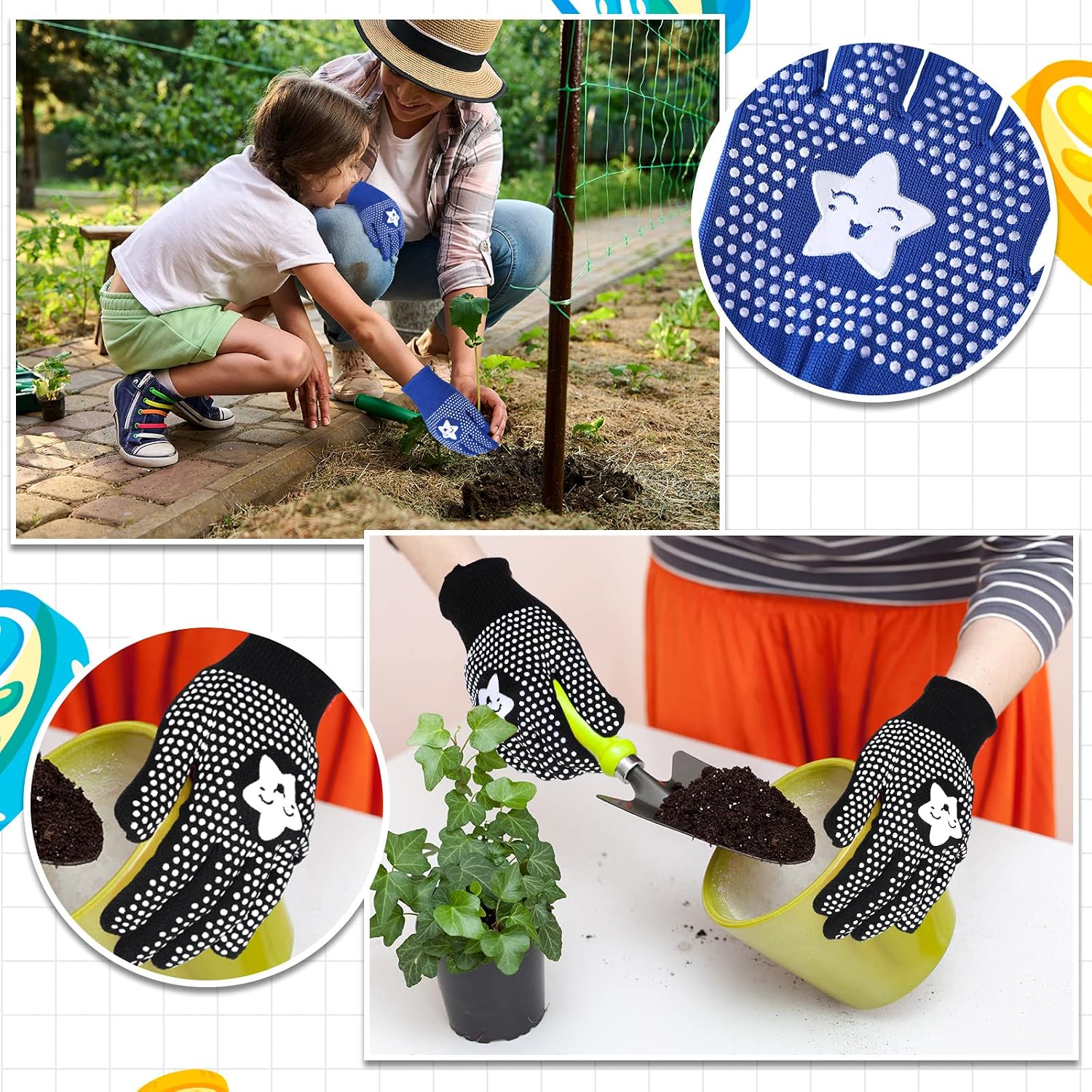Jeyiour 50 Pairs Kids Gardening Gloves Children Non Slip Rubber Coated Gardening Kids Yard Gloves