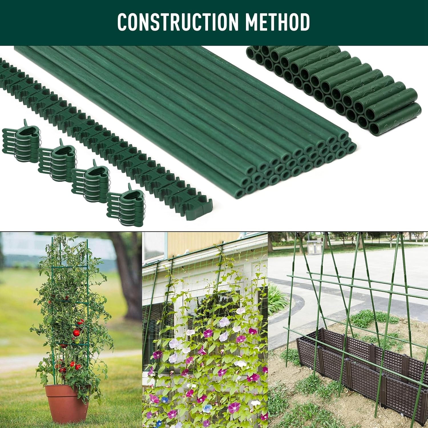 MAXPACE 93pcs Garden Stakes Kit: Includes 30 Sets of Fiberglass Plant Sticks Supports & Accessories for DIY 4ft, 5ft