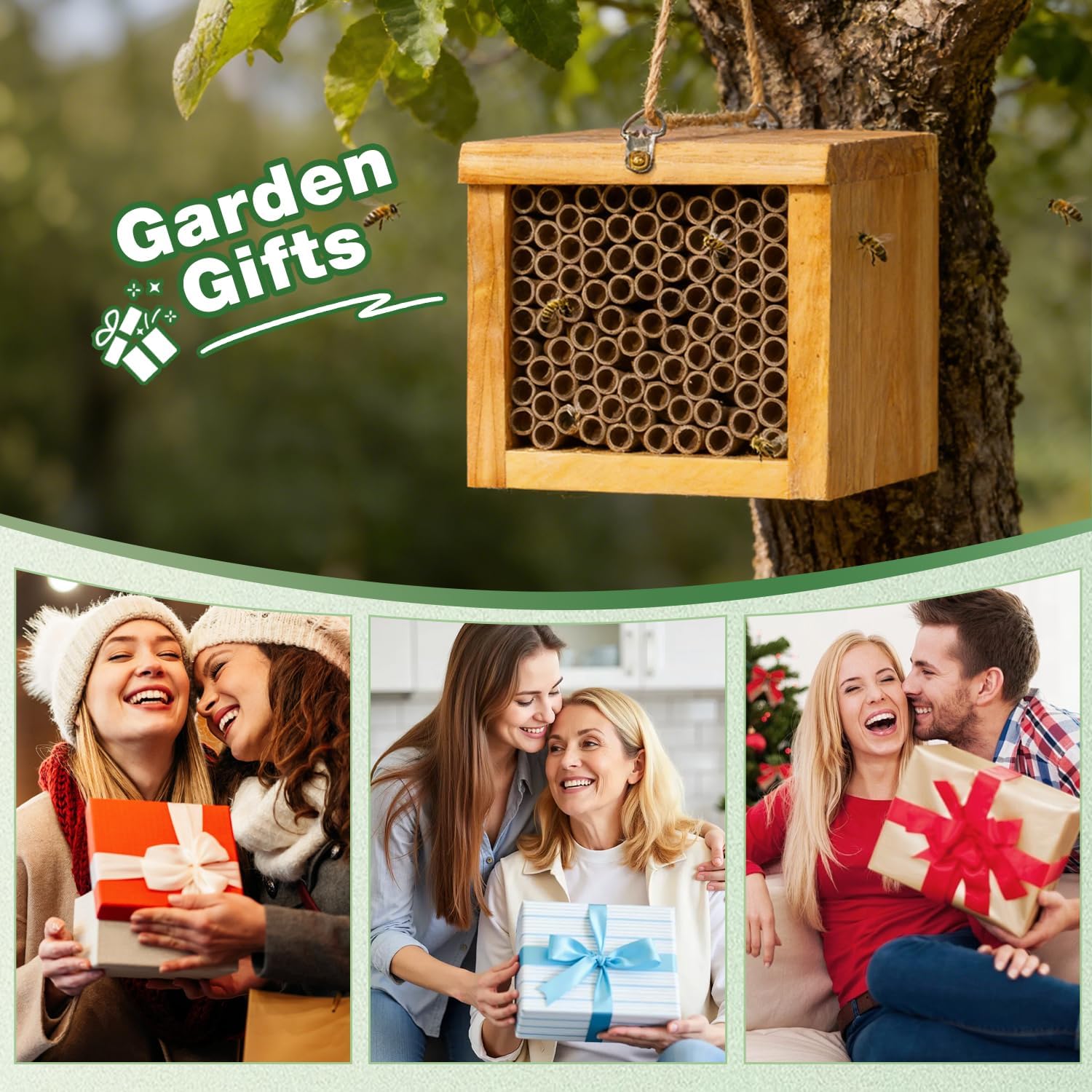 Mason Bee House - Wax Coated Bee Hotel for the Garden, Natural Handmade Wooden bee Home, Mason Bee Home for Outdoors