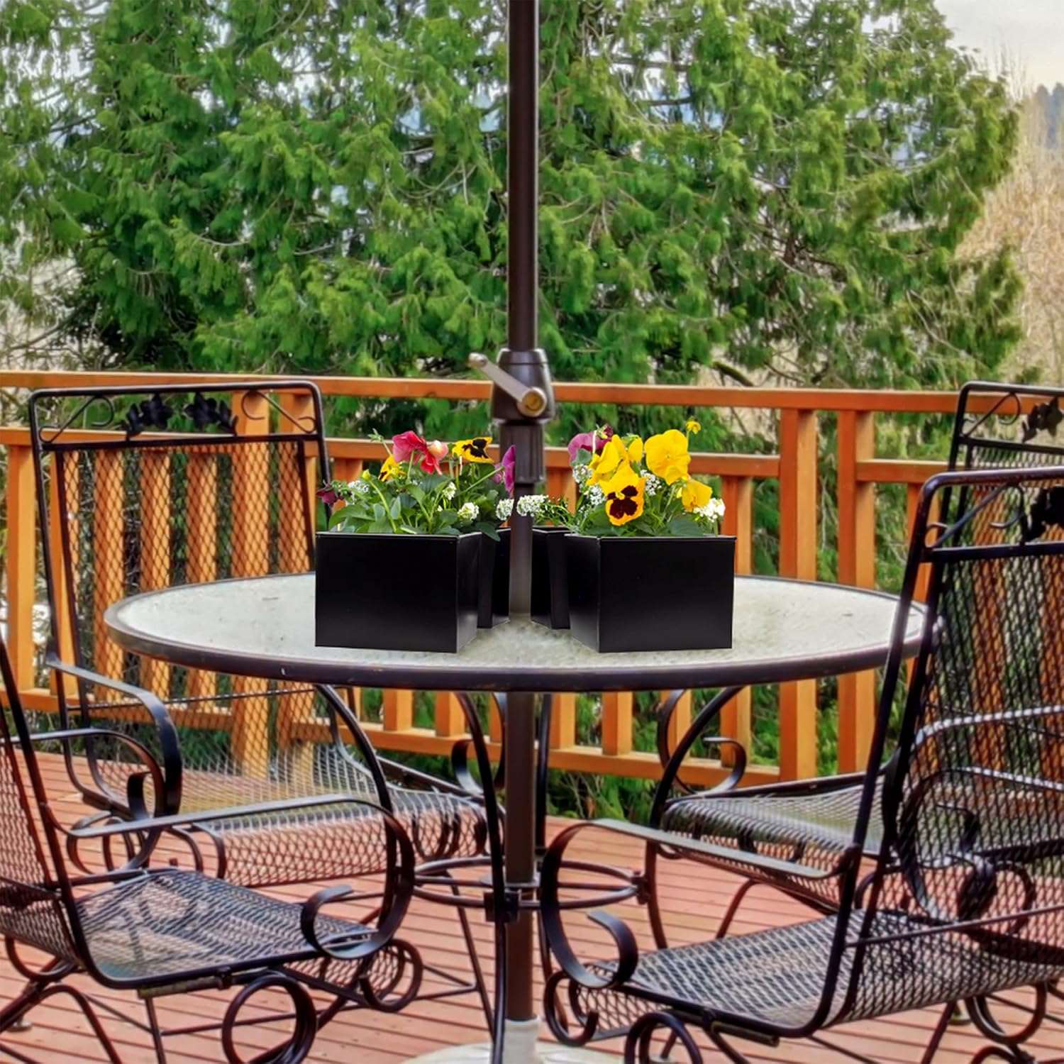 AuldHome Design Umbrella Planter for Patio Table (Black Square), w/Umbrella Hole, Enamelware Rectangular Planter Pots