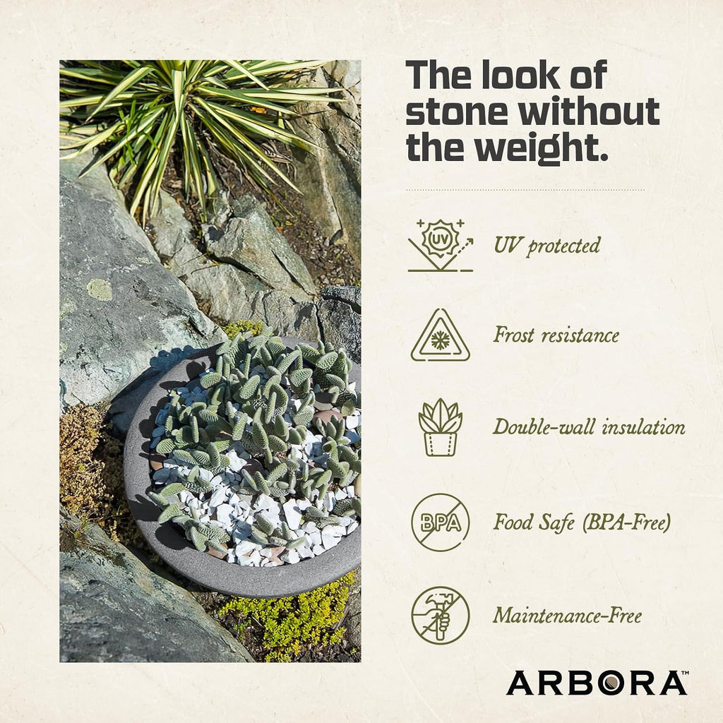 ARBORA 21" Santorini Bowl Planter - Lightweight Polyresin Outdoor Plant Pot | Lightweight with Stone-Like Look, UV +