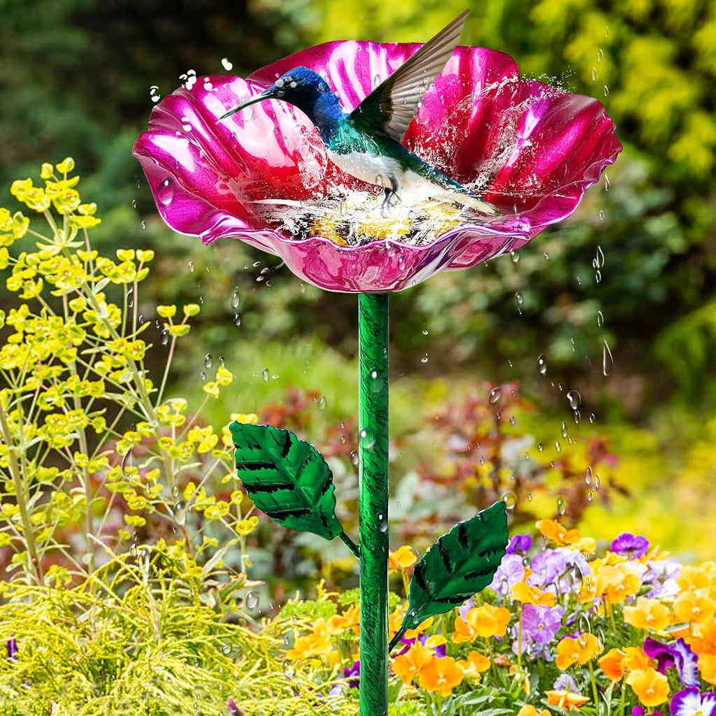 5 PCS Metal Bird Bath with Garden Stakes for Outdoor Yard Patio | Multicolor Flower Bird Feeders, Rust-Resistant Metal