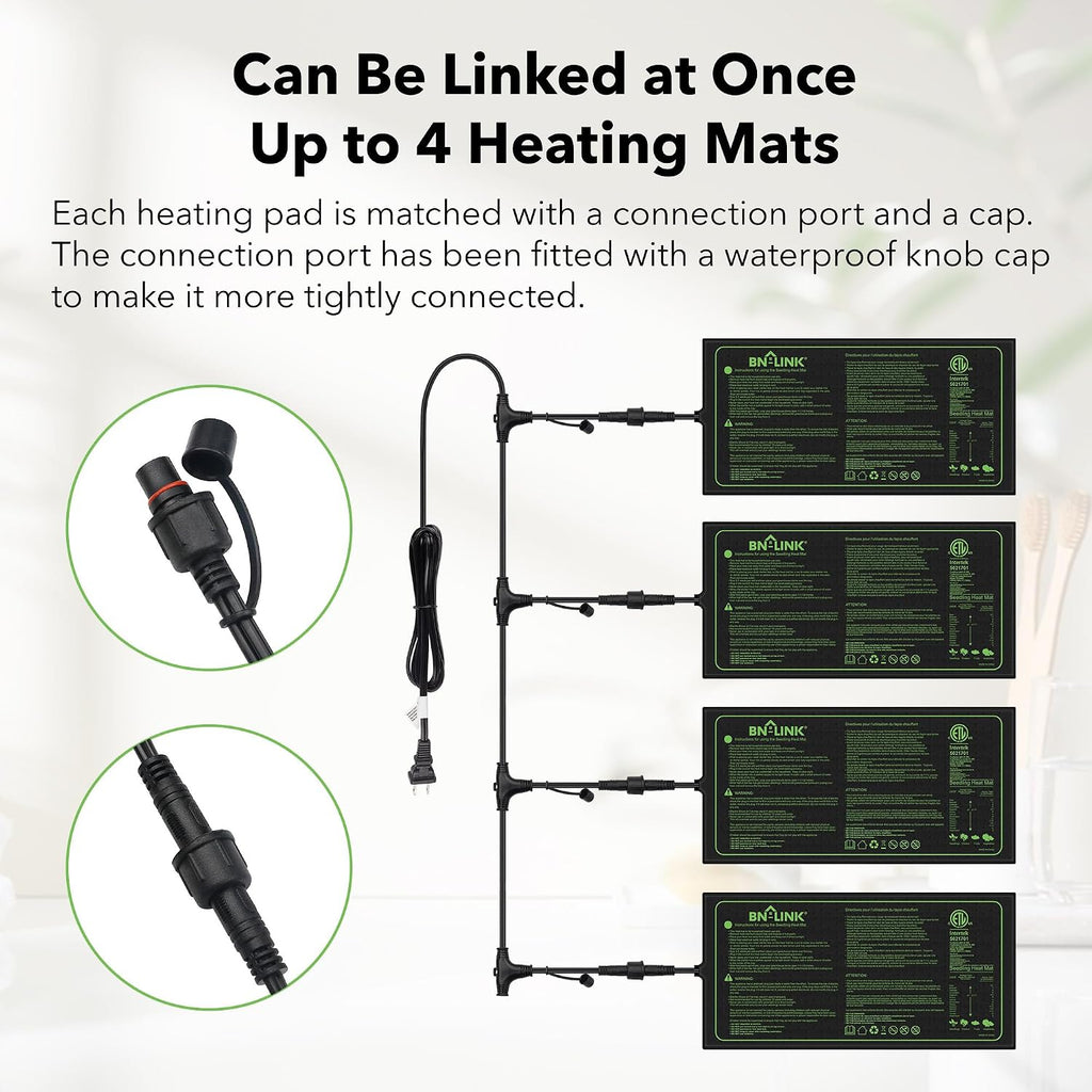BN-LINK Seedling Heat Mat for Seed Starting 10" x 20.75", 4 Pack Daisy Chainable Waterproof Warming Mat Plant Heating