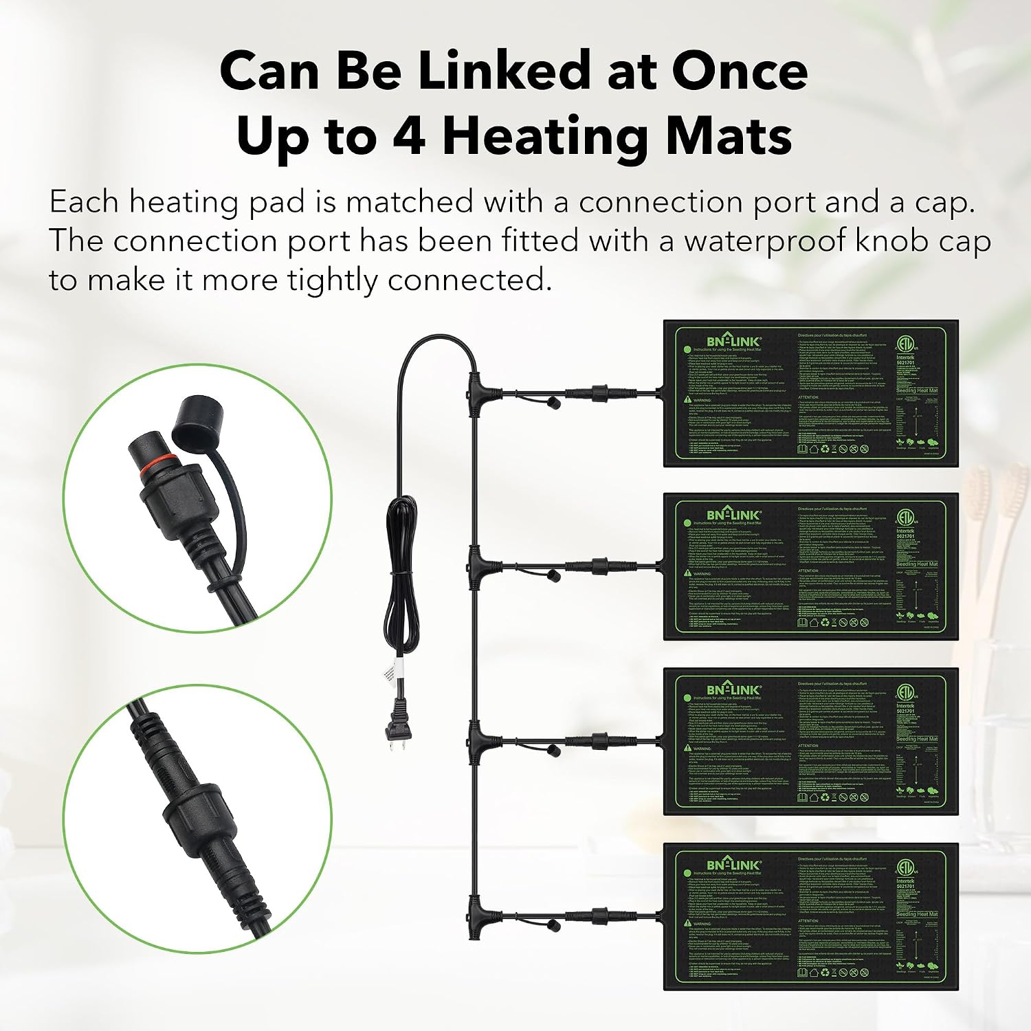 BN-LINK Seedling Heat Mat for Seed Starting 10" x 20.75", 4 Pack Daisy Chainable Waterproof Warming Mat Plant Heating