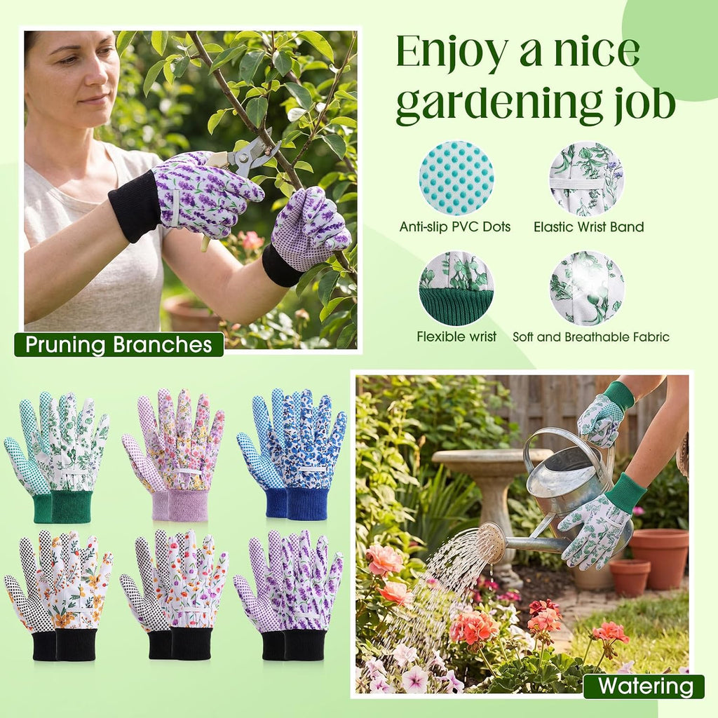 Cutecrop Garden Gloves for Women 9.5" Floral Gardening Gloves Lightweight and Machine Washable Gift for Gardeners PVC