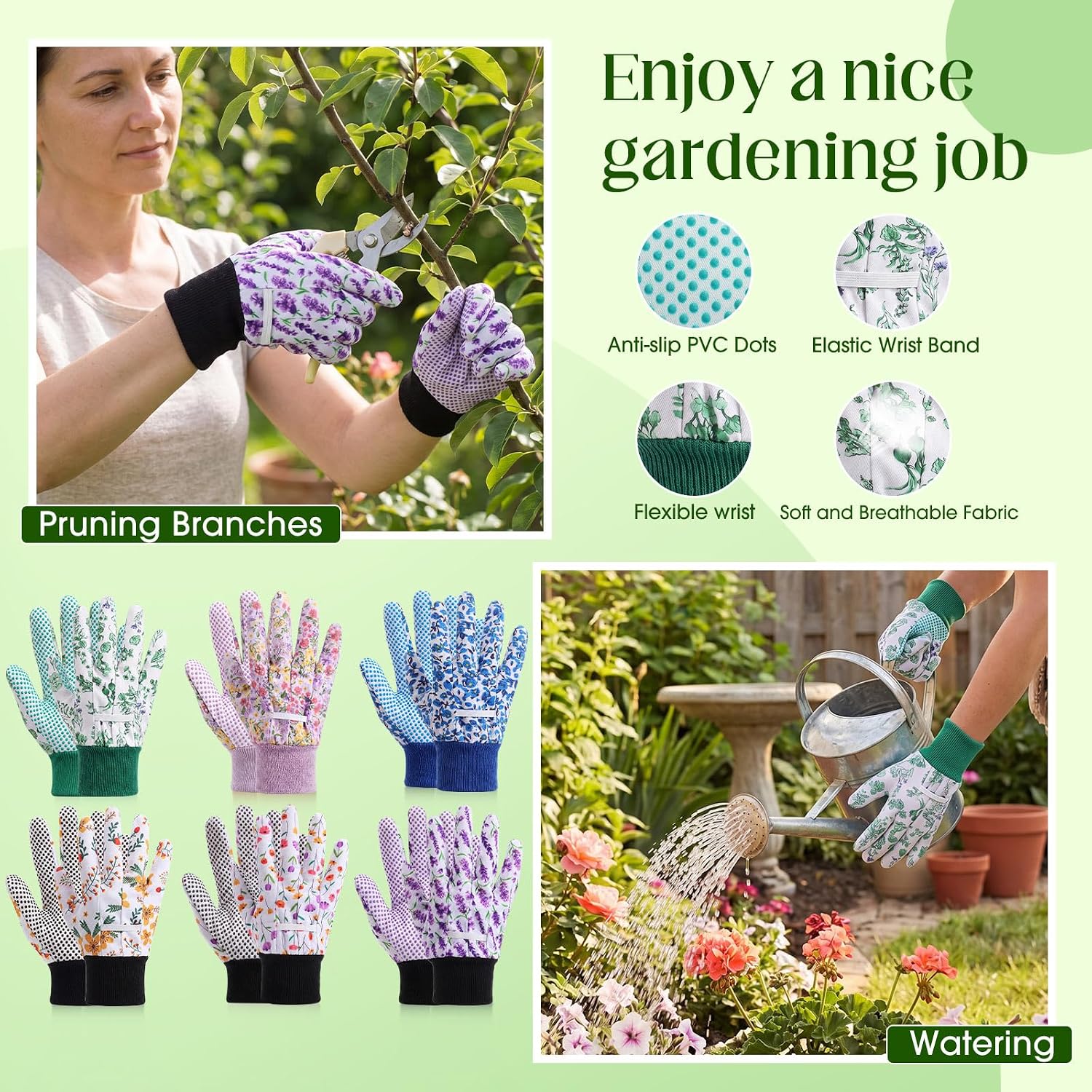 Cutecrop Garden Gloves for Women 9.5" Floral Gardening Gloves Lightweight and Machine Washable Gift for Gardeners PVC