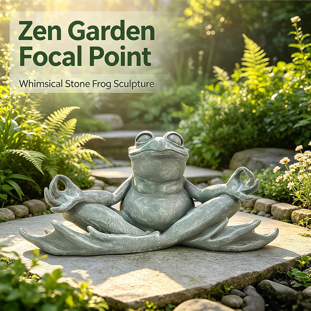 Teaeeno Meditating Yoga Frog Garden Statue, Zen Meditation Frog Figurine with Stone Finish, 13" Resin Outdoor Sculpture