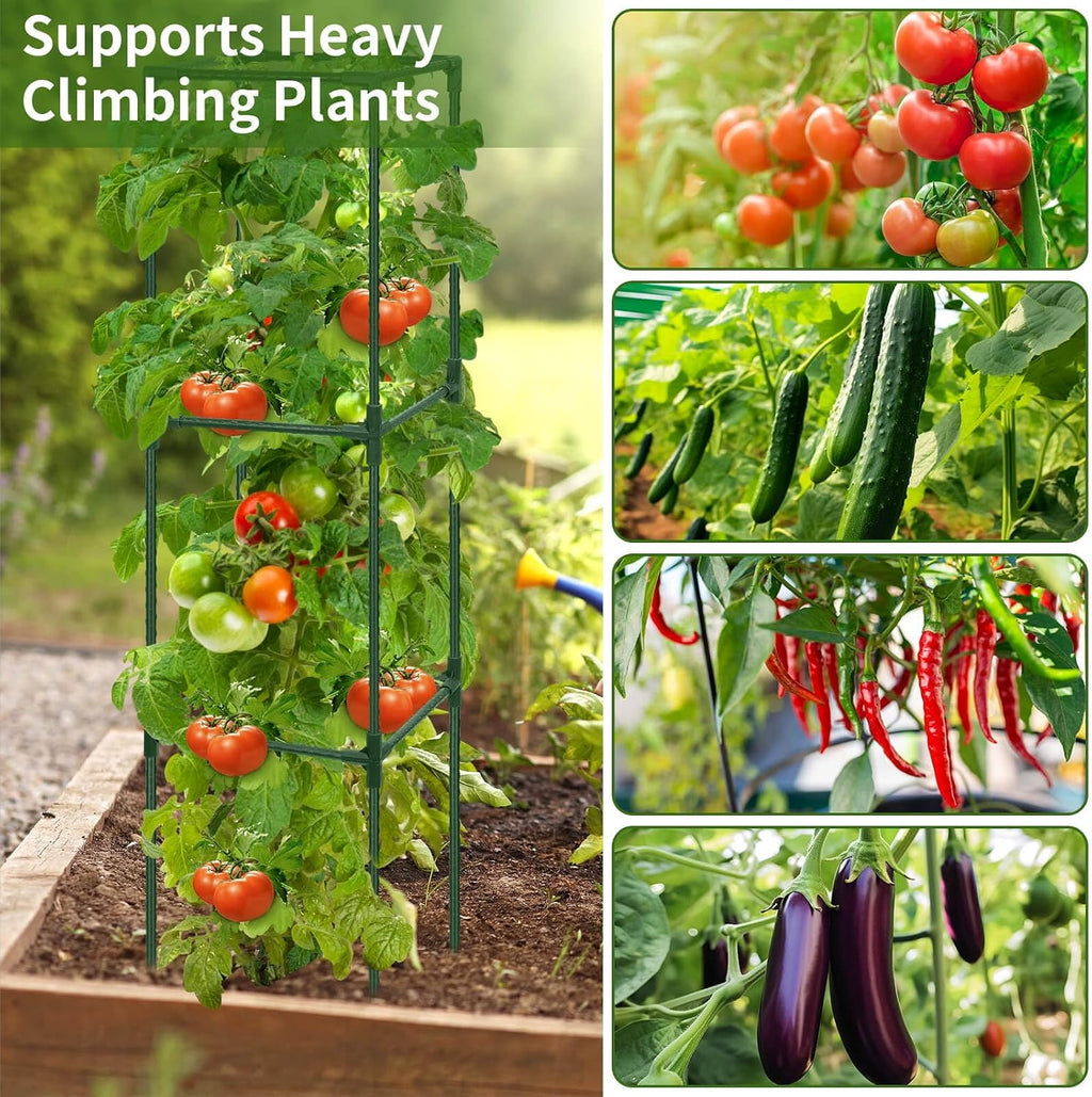 ROADPLUM 3 Pack 48" Tomato Cage for Garden, Heavy Duty Adjustable Plastic Coated Steel Pipe Tomato Stakes Trellis Plant