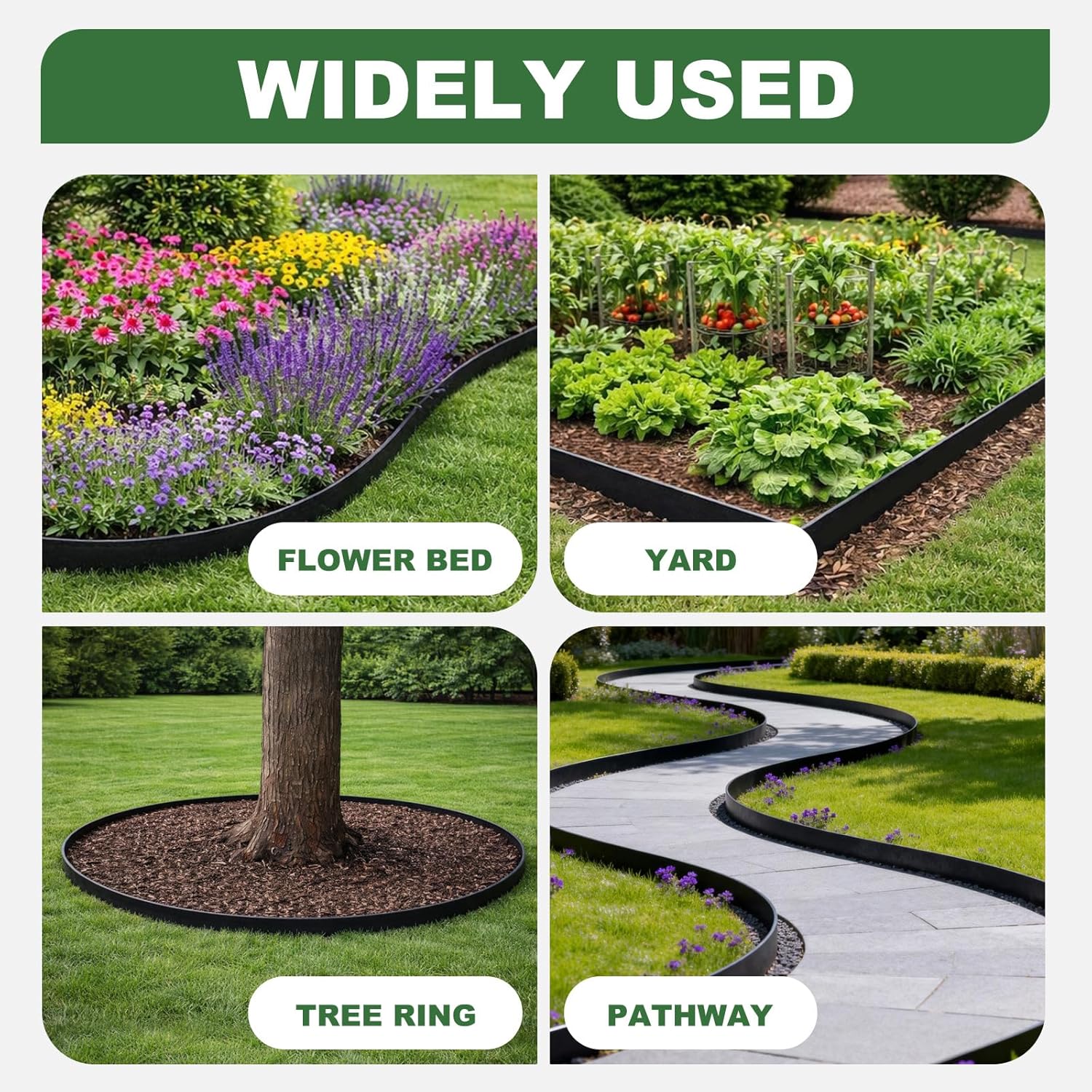 Metal Landscape Edging Border 6 Packs 42'' L x 4.5'' H, Galvanized Steel Garden Edging Border with 6 Stakes, Hammer-in