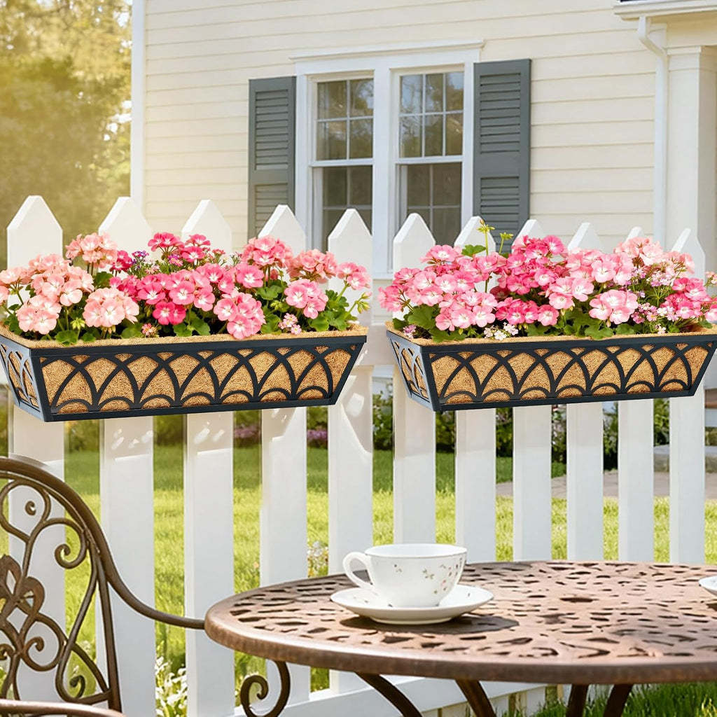 24 Inch Railing Planter Box Window Boxes Planters - 2 Pack Deck Railing Planter Boxes with Adjustable Brackets Coco