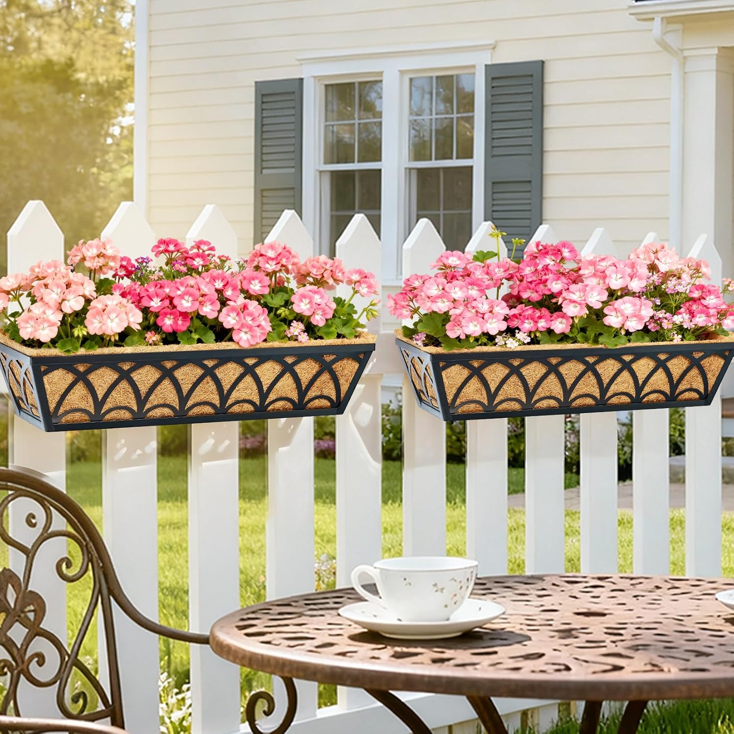 24 Inch Railing Planter Box Window Boxes Planters - 2 Pack Deck Railing Planter Boxes with Adjustable Brackets Coco