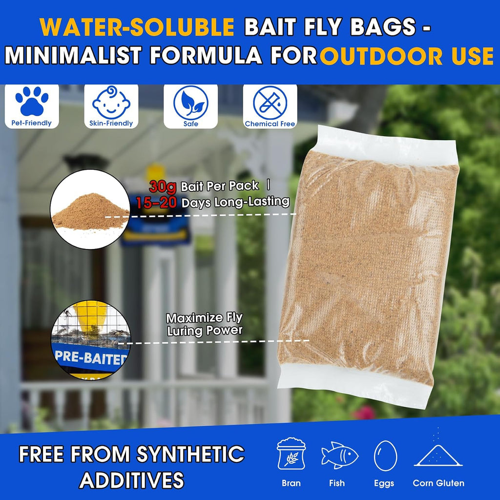 10 Pack Pre-Baited Fly Traps Outdoor Fly Bags for Patio Farm Ranch | 30g Dissolvable Bait Fly Hunter for Flying