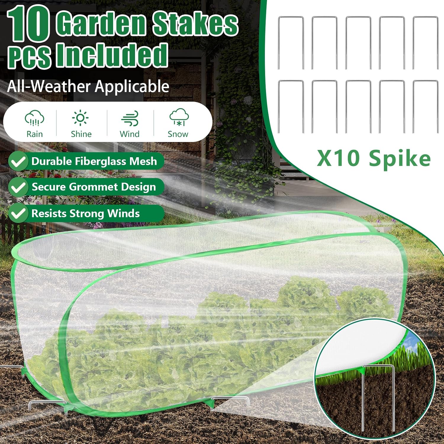 2 Pack Garden Netting Covers, 3.9X2FT Raised Bed Plant Netting, 10 Stakes | Garden Raised Bed Cover, Plant Netting