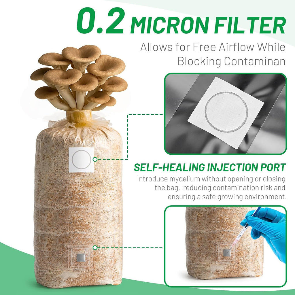 GREANER Mushroom Grow Bags 6 Mil, 8"x5"x20" Thick Autoclave Spawn Bags with Injection Port for Your Grain-25PCS