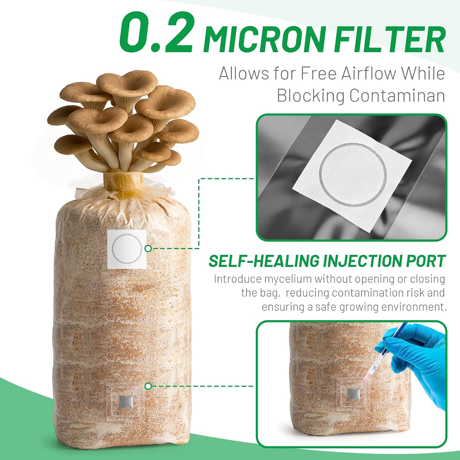 GREANER Mushroom Grow Bags 6 Mil, 8"x5"x20" Thick Autoclave Spawn Bags with Injection Port for Your Grain-25PCS