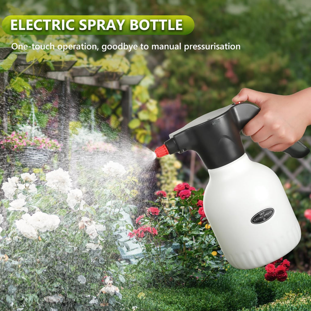 Electric Plant Spray Bottle 0.5 Gallon / 2L White | Adjustable Nozzle, Rechargeable Battery Powered, Garden or Indoor