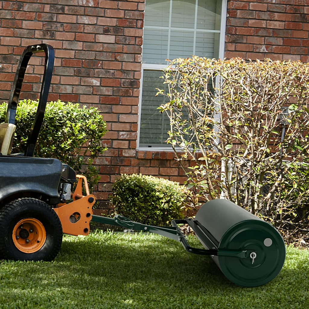 IRONMAX 17 Gallons/63 L Manual Lawn Roller, Water & Sand Fillable, Green | Heavy Duty Tow-Behind Steel Sod Roller with