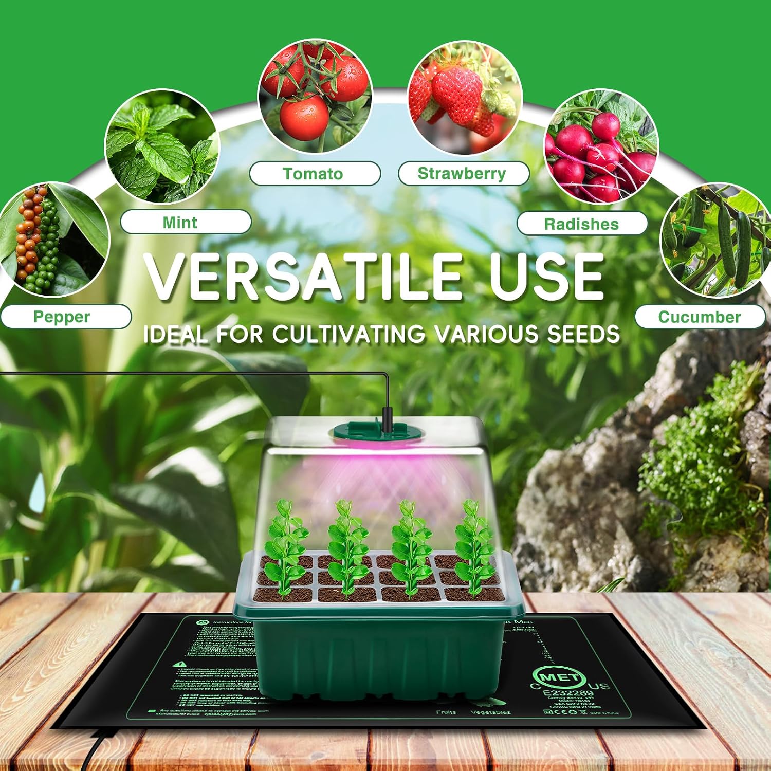 YAUNGEL Seed Starter Tray with Full Spectrum Grow Light & Heat Mat, 5-Pack | Seed Starter Kit with Full Spectrum LED