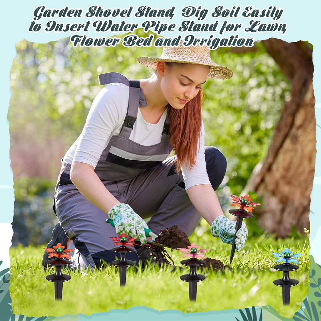 Zonon 4 Packs Hose Guide Spike Decorative Flower Cast Iron 11-inch Metal Heavy Duty Garden Hose Guide Stakes Heavy Duty
