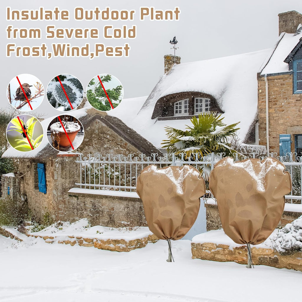 4 Pcs Plant Covers Freeze Protection Reusable Plant Protector with Zipper and Drawstring, Winter Bush Covers Freeze