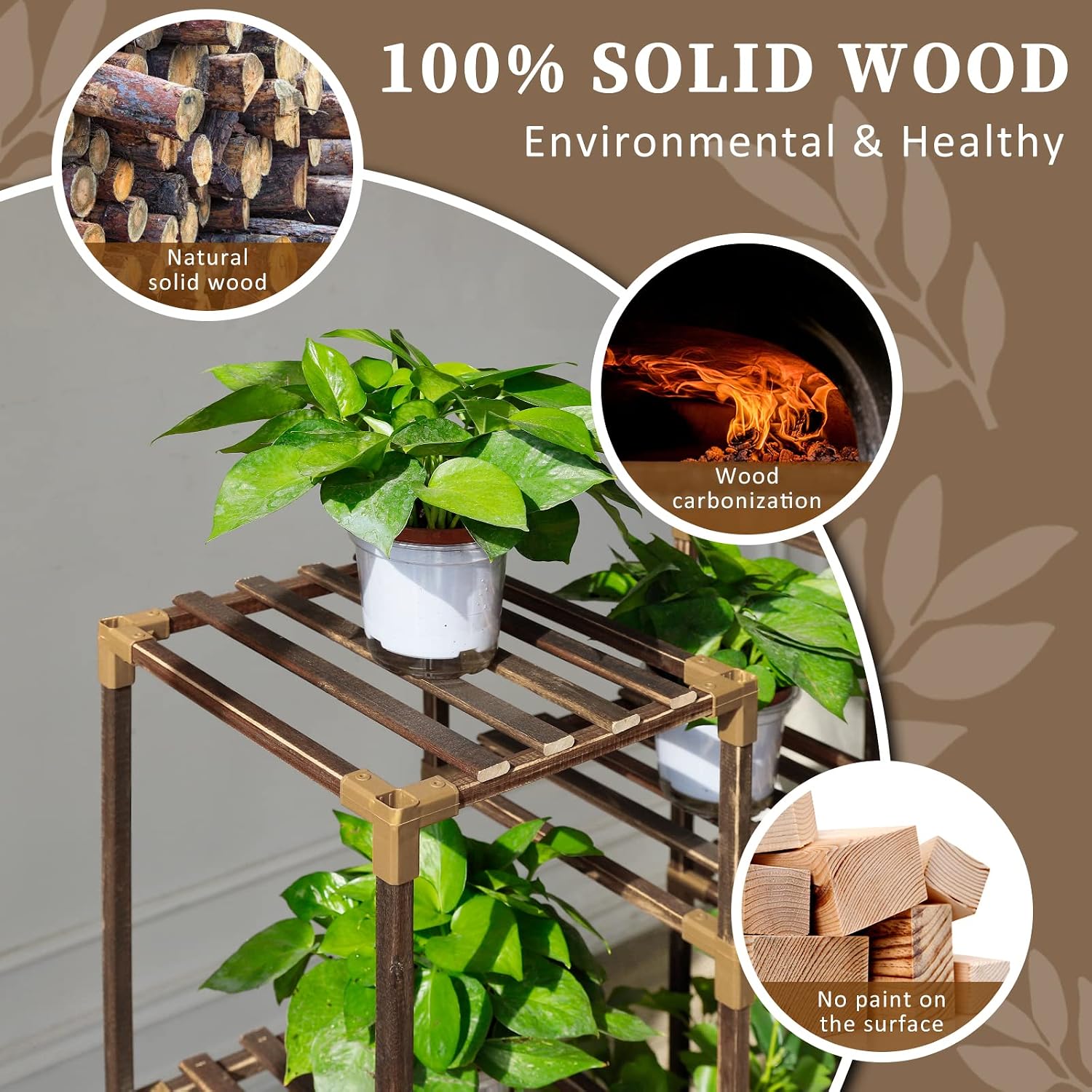 Plant Stand Indoor Outdoor, Tall Plant Shelf for Multiple Plants, 10 tiers 11 Pot Large Plants Holder Rack Wood Plant