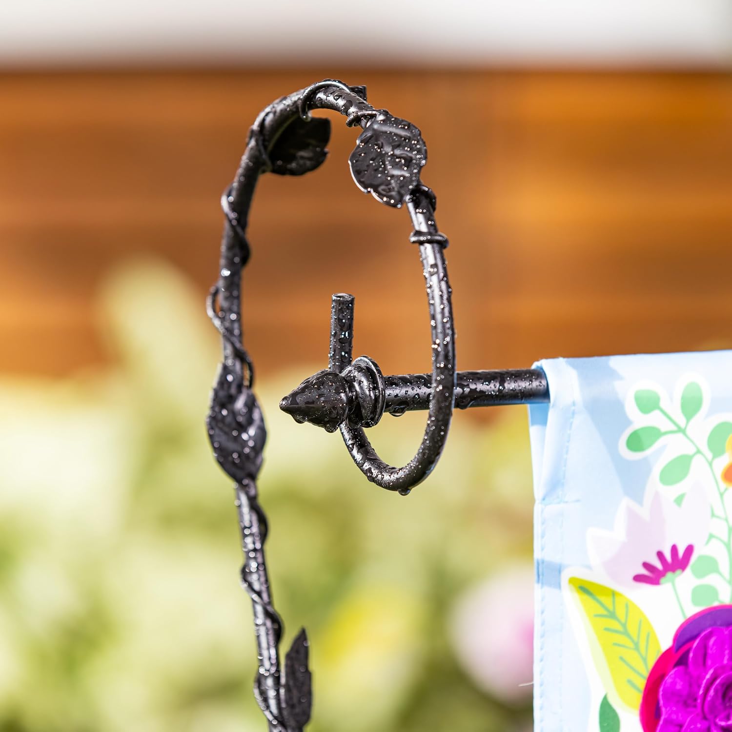Evergreen Scroll American Garden Flag Stand Leaves Vine | Premium Metal Iron Flag Holder Stand | Fits 12x18 Garden