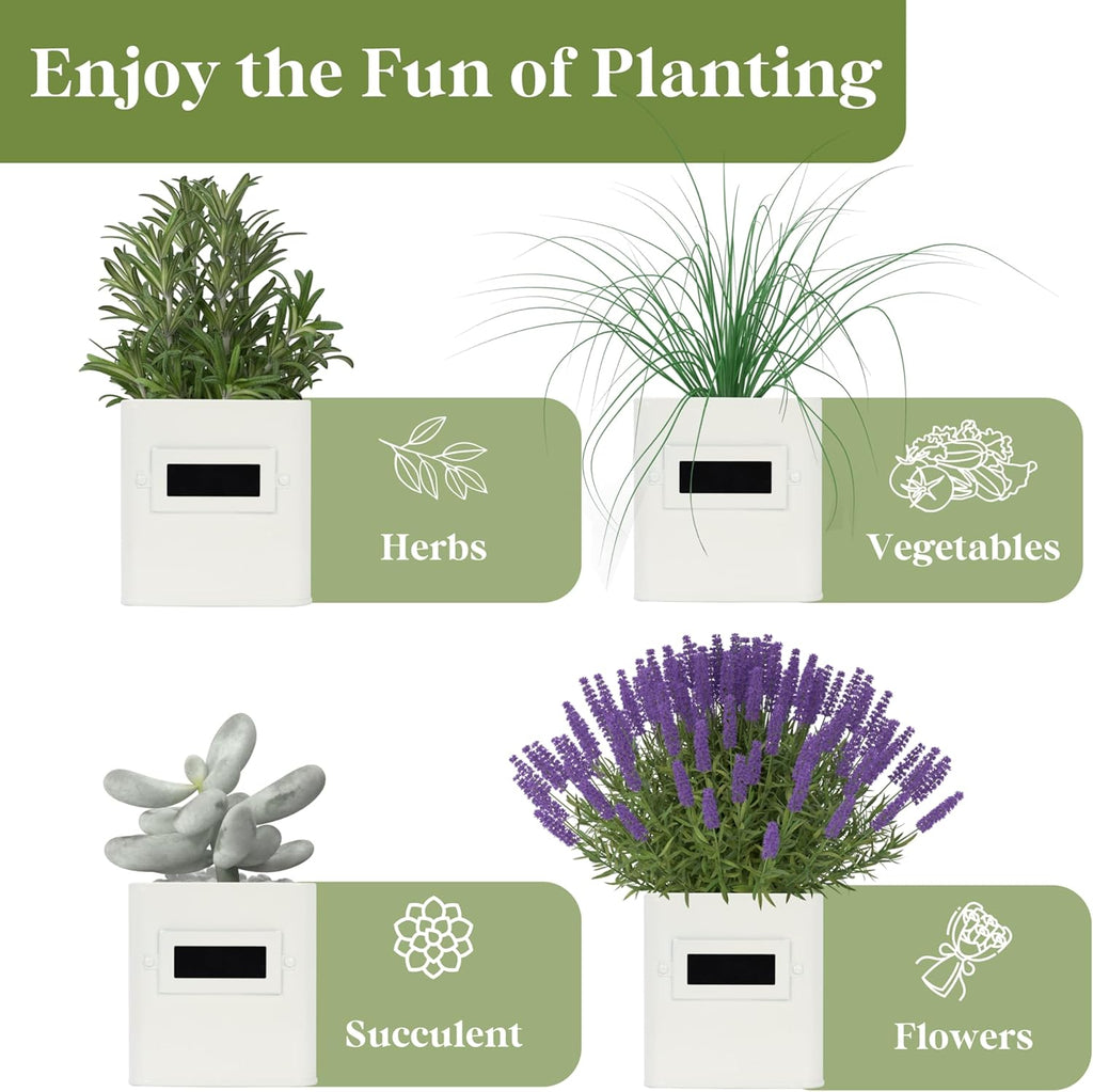 PERFNIQUE Indoor Herb Garden, Herb Planter Set with Tray, Farmhouse Indoor Plant Pots, Windowsill Herb Garden with