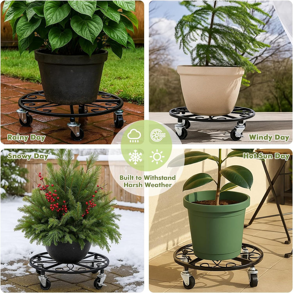 4 Pack Plant Caddy with Wheels 13.5 Inch Rolling Plant Stand for Large Plants Heavy Duty Plant Rollers Metal Plant