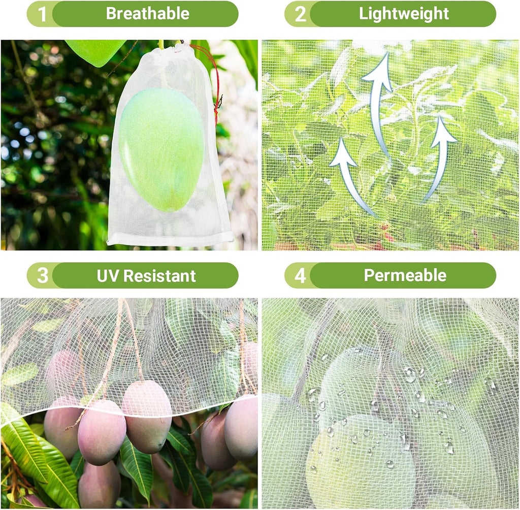 Fruit Bags for Fruit Trees, 100 PCS 6x10 Inch Fruit Protection Bags with Drawstring, Garden Netting Mesh Fruit Cover