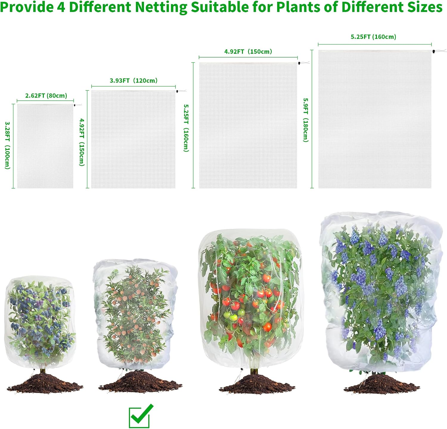 afzdby Garden Mesh Netting with Drawstring,Plants Cover Protection from Anti Birds,Bugs,Cicadas,and Insects-Pest
