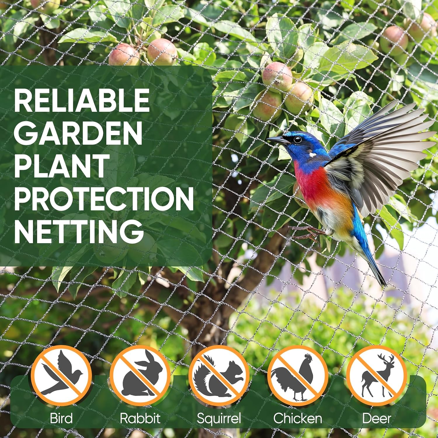 Bird Netting,13 X 40 FT,Garden Netting with 50pcs Ties 10pcs Stakes | Heavy Duty,5/8 inch Mesh,0.9 oz/yd² weight,UV
