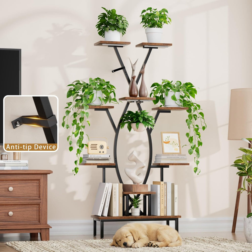 JUSTOGO Plant Stand Indoor with Grow Lights - 9 Tiered Tall Plant Shelf | 63" Corner Flower Holder for Multiple Plants