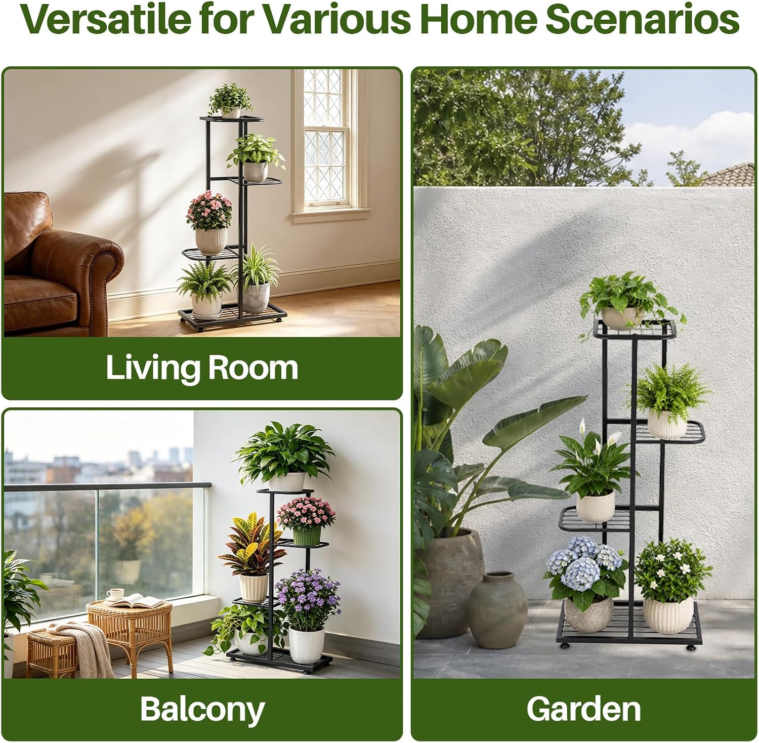 4‑Tier Tall Metal Plant Stand Corner Designed Flower Pot Holder Suitable For Indoor & Outdoor Use Ideal for balconies