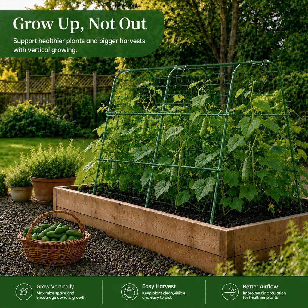 FOLLOOK Cucumber Trellis for Raised Garden Bed, 48x48inch, Green | Rustproof Metal Garden Arch Trellis for Climbing
